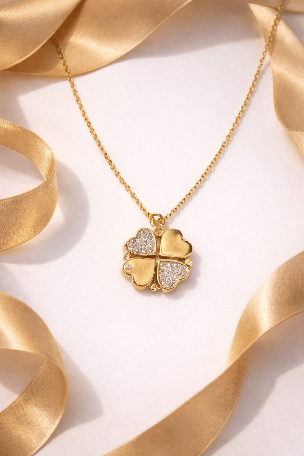 Heaven Hides – Gold Magnetic Clover of Hearts Pendant Necklace