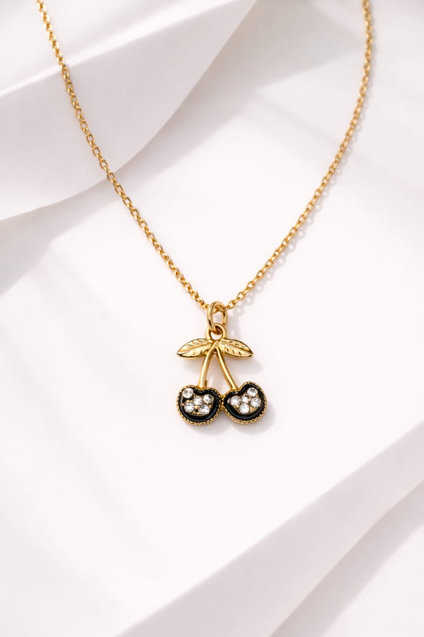 Heaven Hides Gold Twin Cherry Pendant Necklace for her