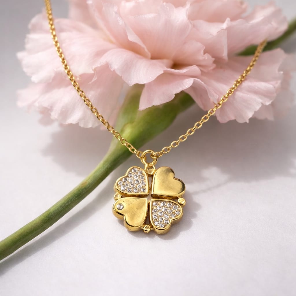 Heaven Hides – Gold Magnetic Clover of Hearts Pendant Necklace