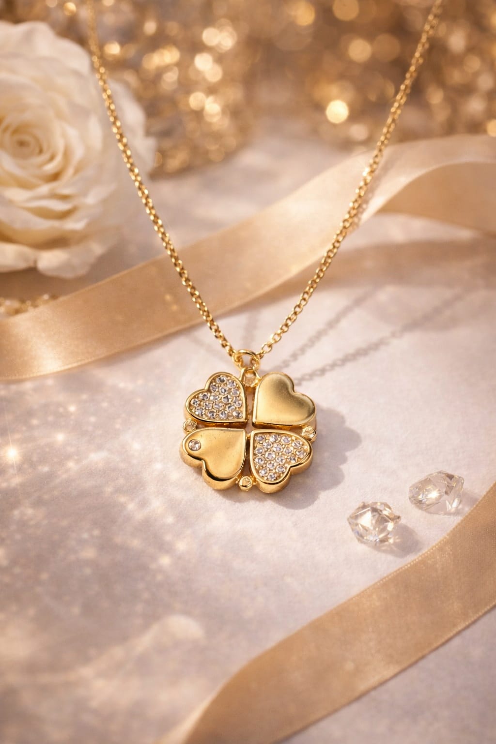 Heaven Hides – Gold Magnetic Clover of Hearts Pendant Necklace