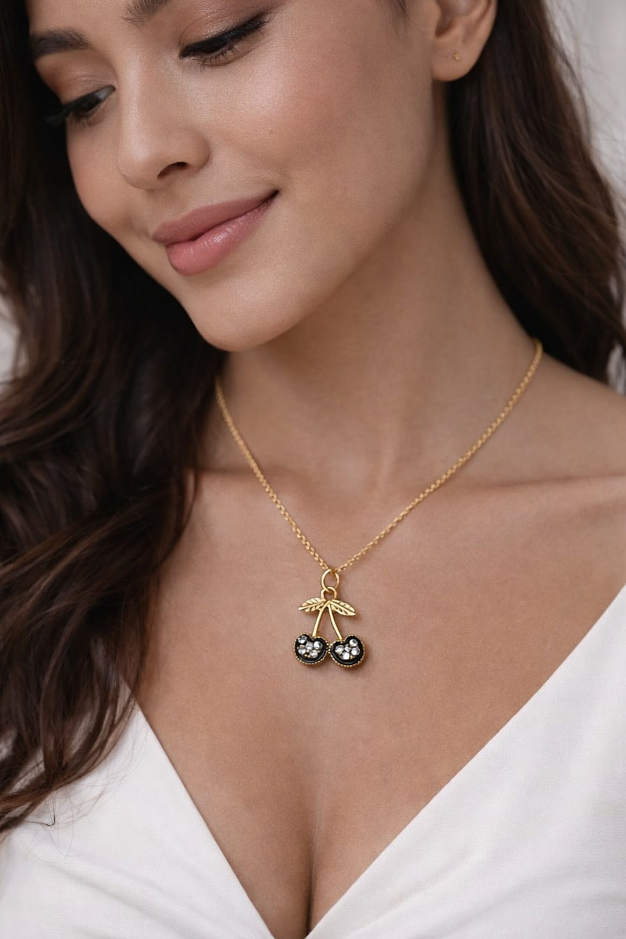 Heaven Hides Gold Twin Cherry Pendant Necklace for her