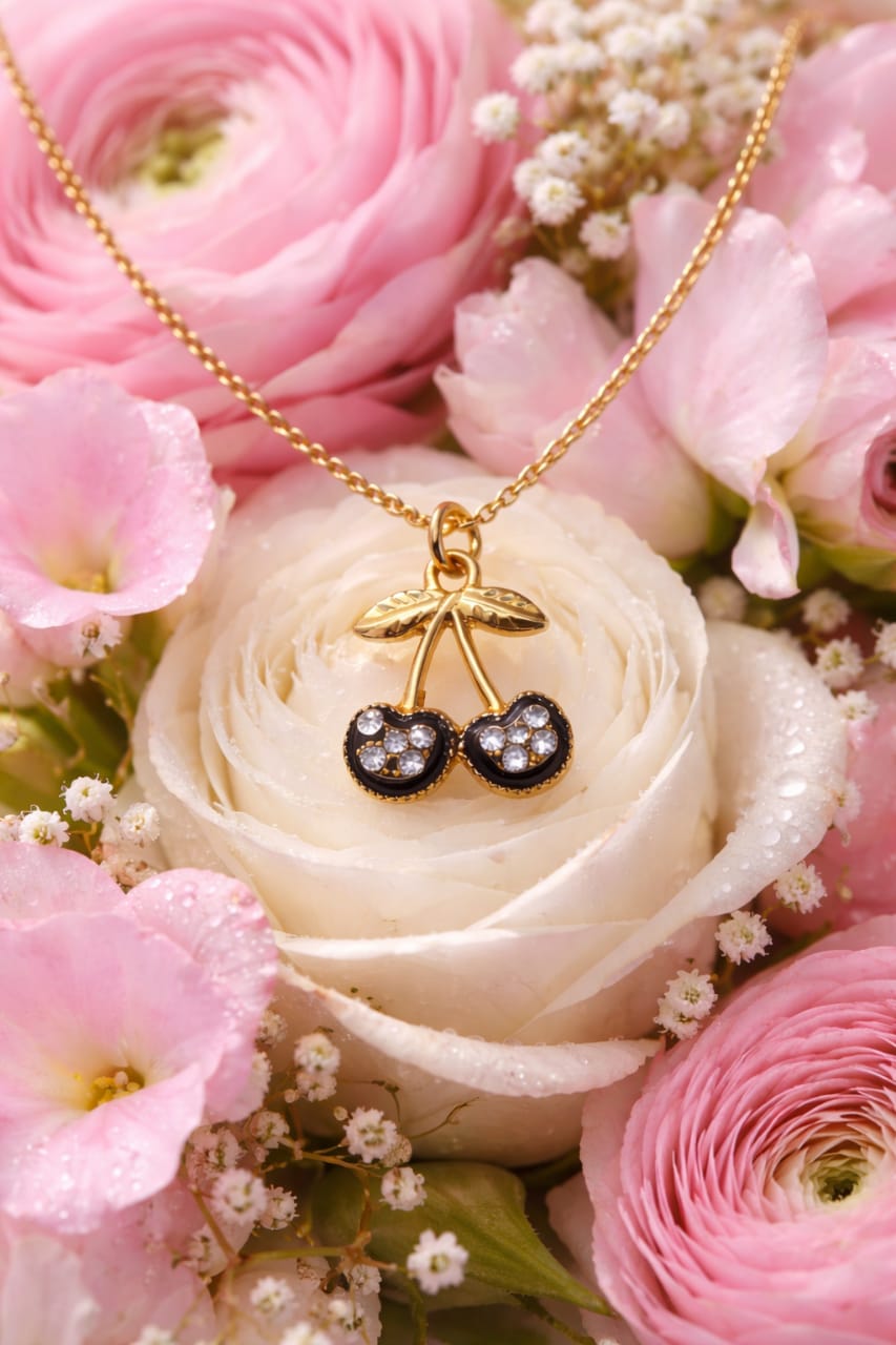 Heaven Hides Gold Twin Cherry Pendant Necklace for her