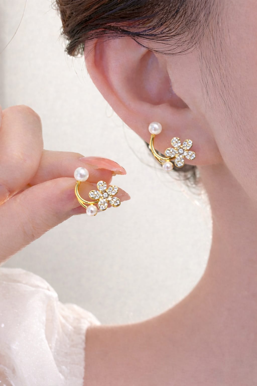 Heaven Hides Pearl Bloom Gold Earrings