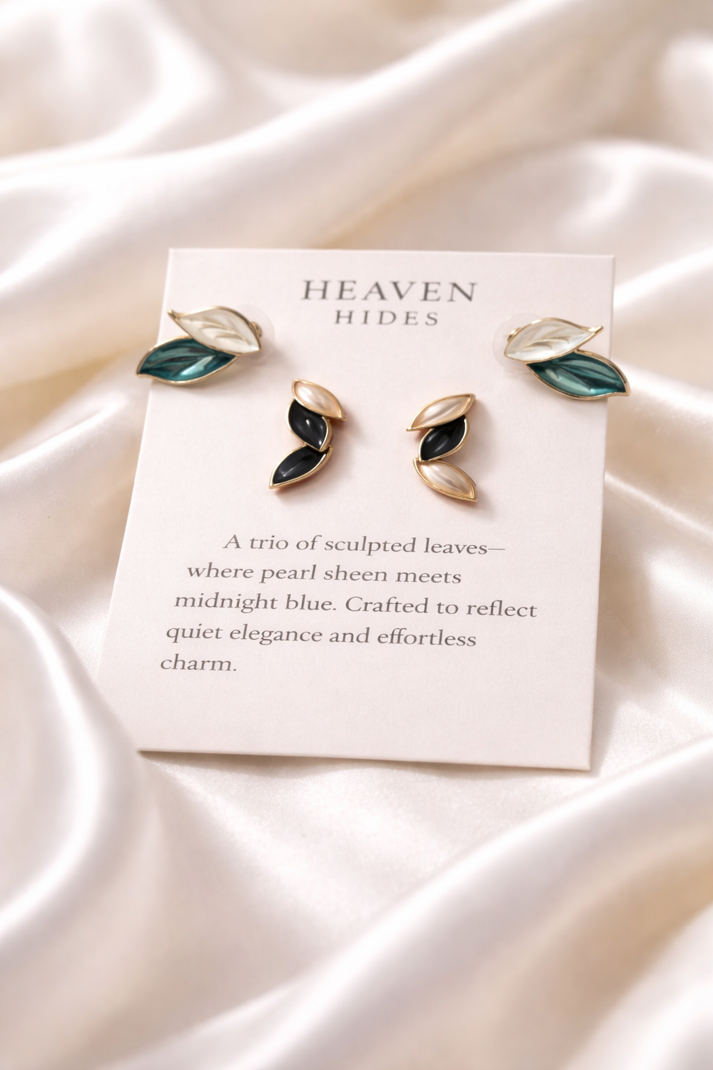 Heaven Hides Midnight Leaf Silver Earrings