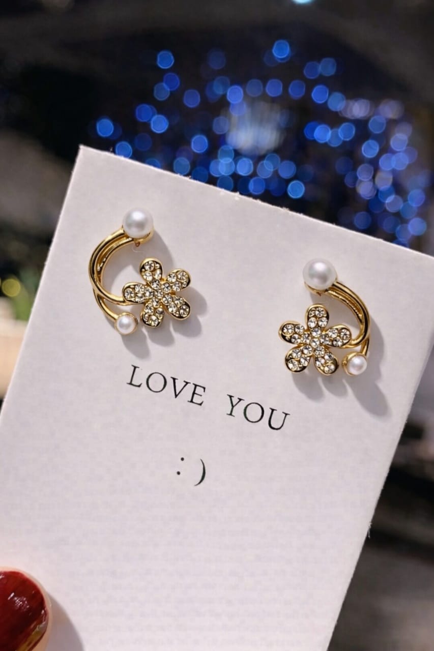 Heaven Hides Pearl Bloom Gold Earrings