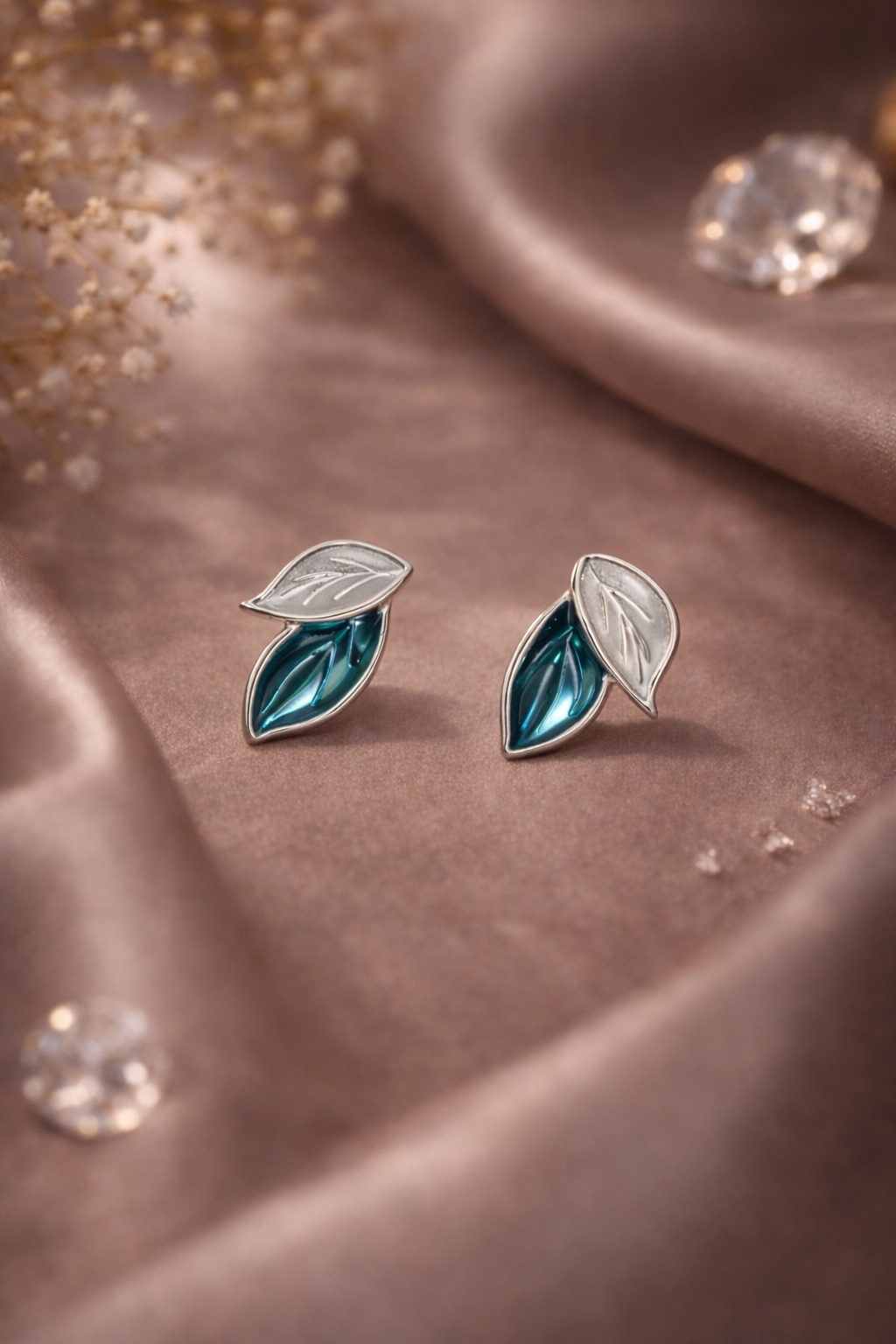 Heaven Hides Midnight Leaf Silver Earrings