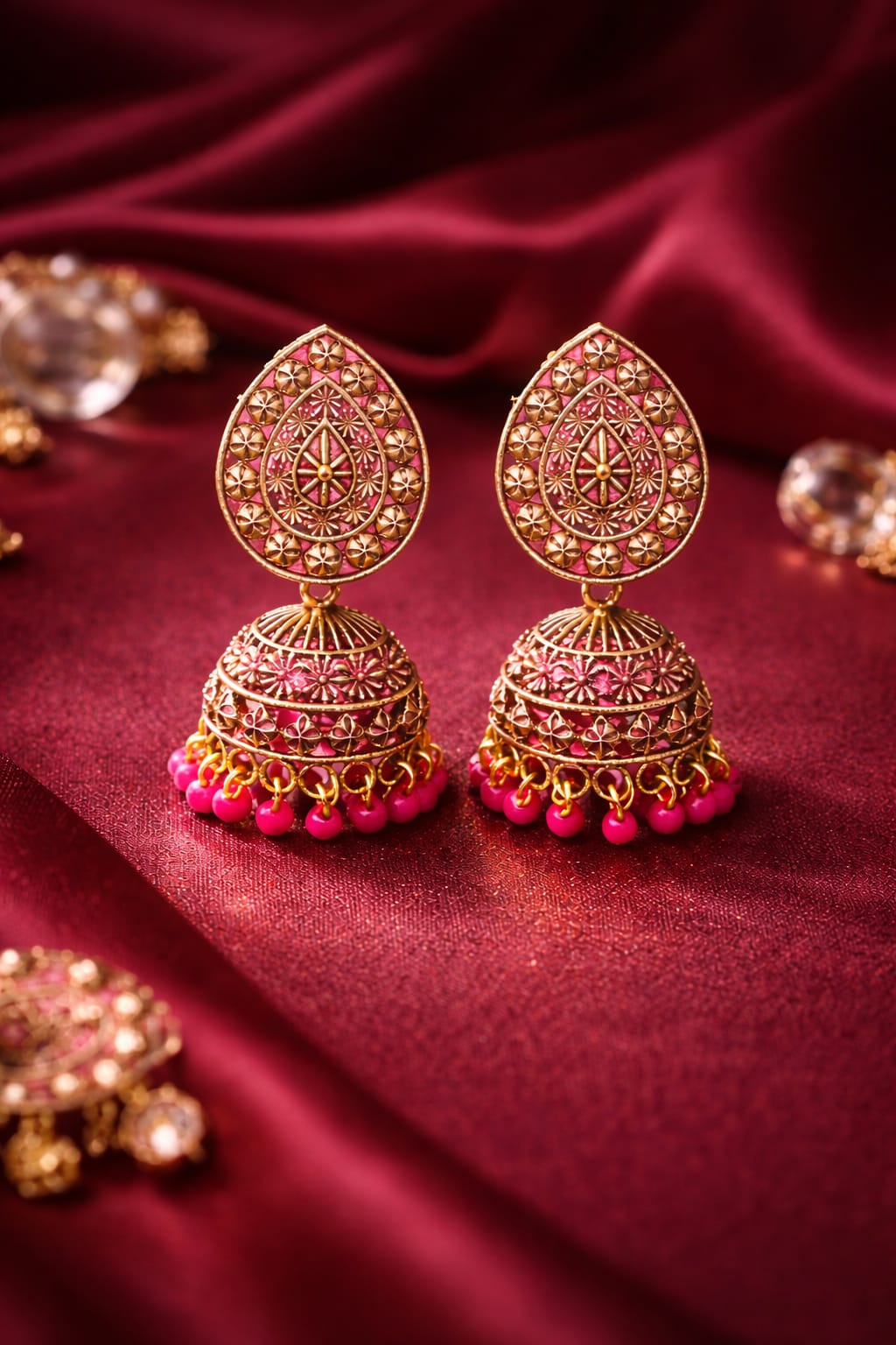 🌑✨ Midnight Blossom Combo Black Leaf Statement Earrings × Antique Pink Jhumkas