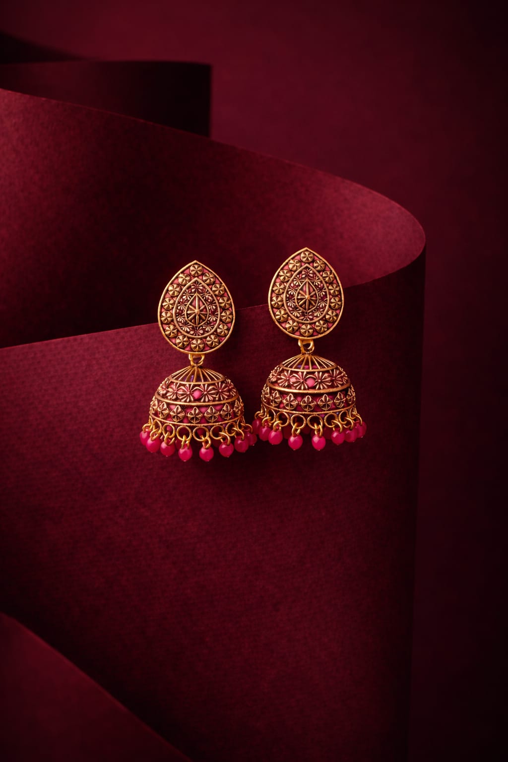 🌑✨ Midnight Blossom Combo Black Leaf Statement Earrings × Antique Pink Jhumkas